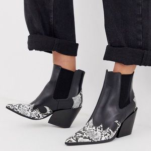 ASOS Black & White Snakeskin Ankle Cowboy Boots Sz 9